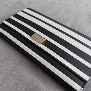 Kate Spade Black & White Striped Leather Wallet – Elegant, Authentic & Like New